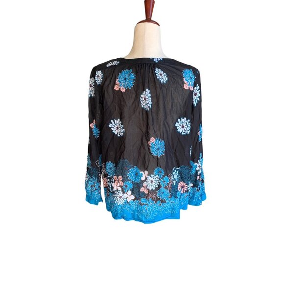 Ann Taylor Loft Petite Medium Pullover Long Sleeve Navy Blue Floral Blouse Sheer - Picture 5 of 10